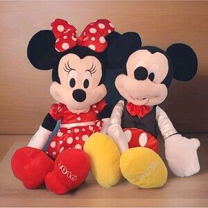 Minnie & Mickey Plush Lot Appx 19" 2016 Embroidered Shoe Sewn Eyes  By Just Play